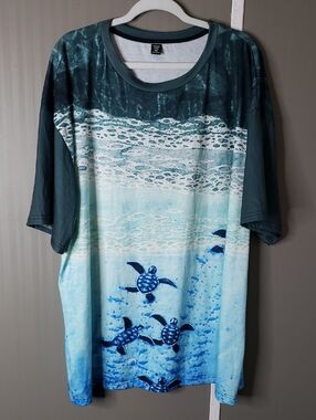 SHEIN Curve 4X Sea Turtle Ocean Tee Blue Green